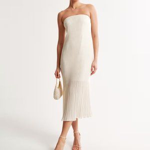 Strapless Pleat Release Midi Dress